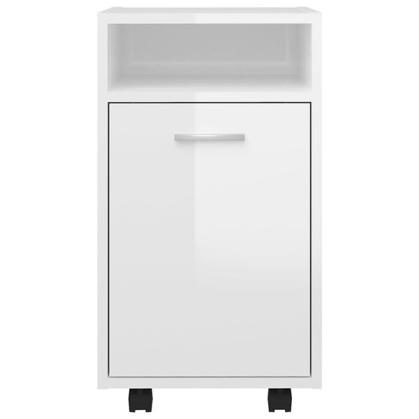 vidaXL &Scaron;oninė spintelė su ratukais, balta, 33x38x60cm, mediena, blizgi