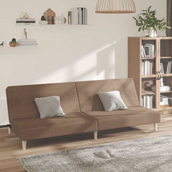 vidaXL Dvivietė sofa-lova, rudos spalvos, audinys
