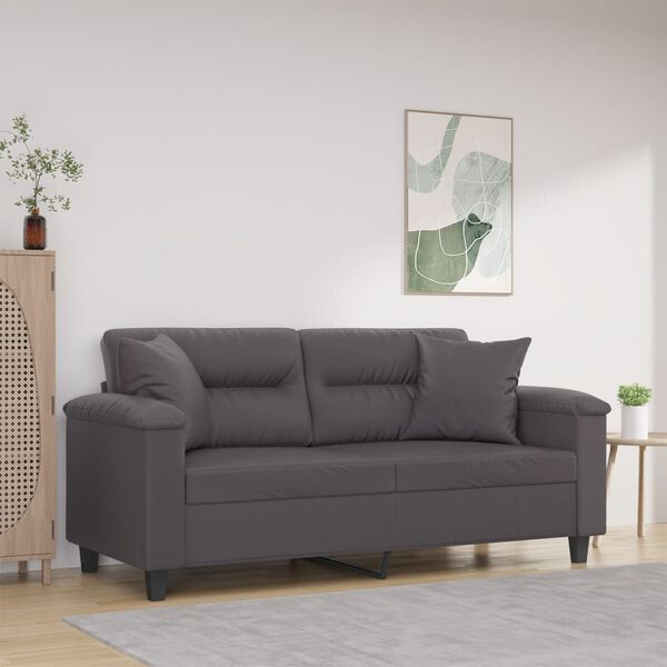 vidaXL Dvivietė sofa su pagalvėlėmis, pilka, 140cm, dirbtinė oda