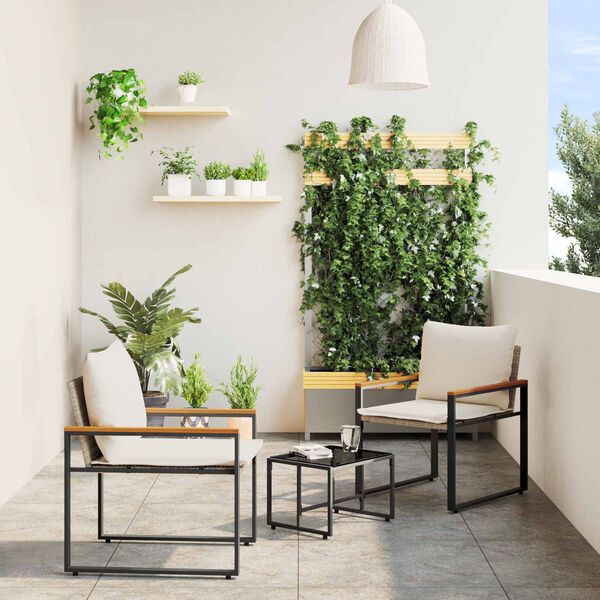 vidaXL Baldų komplektai su pagalve 3 pcs Bežė ir kreminė balta Ratanas