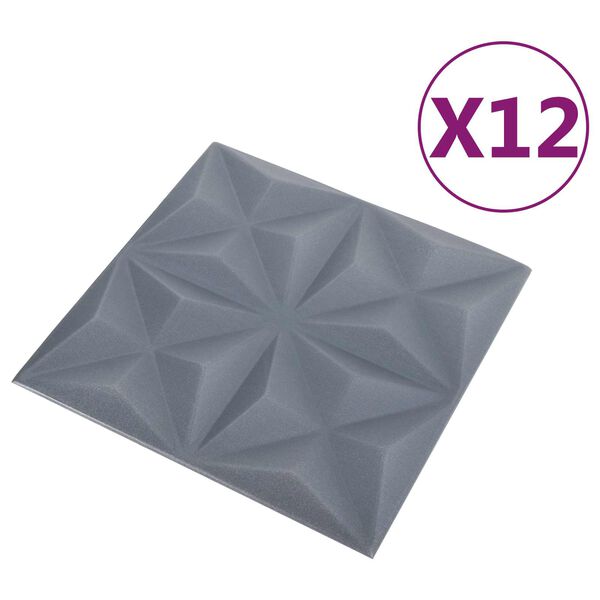 vidaXL Sienų plok&scaron;tės 12 pcs Origami Pilkas 50 x 50 cm XPS Putplastis