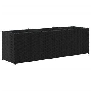 vidaXL Sodo lovelis su 3 vazonais, juodas, 105x30x32cm, poliratanas