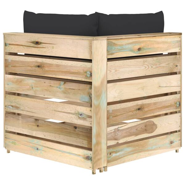 vidaXL Modulinė kampinė sofa su pagalvėmis, žaliai impregnuota mediena