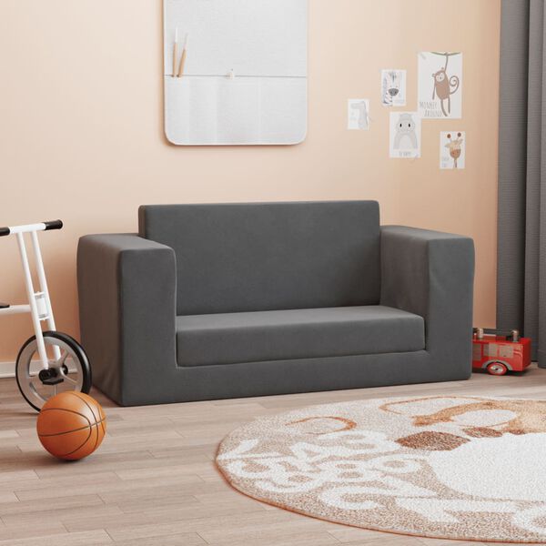 vidaXL Vaikiška dvivietė sofa-lova, antracito, minkštas pliušas