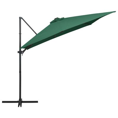 vidaXL Gembinis skėtis su LED/plieniniu stulpu, žalias, 250x250cm