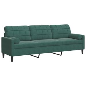 vidaXL Trivietė sofa su pagalvėlėmis, tamsiai žalia, 210cm, aksomas
