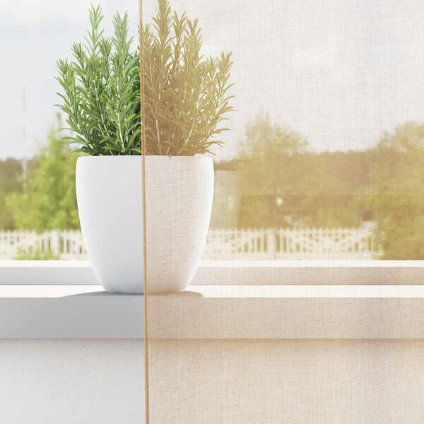 vidaXL Voile užuolaidos su strypų ki&scaron;enėmis, 2vnt., smėlio spalvos