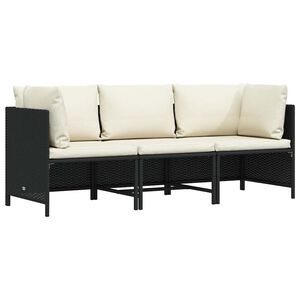 vidaXL Trivietė sodo sofa su pagalvėlėmis, juodos spalvos, poliratanas