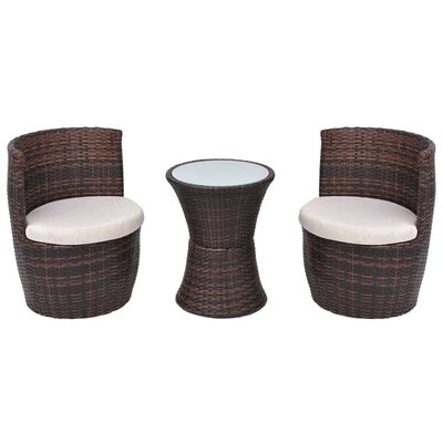 vidaXL Bistro baldų komplektas su pagalvėlėmis, 3d., poliratanas, rudas