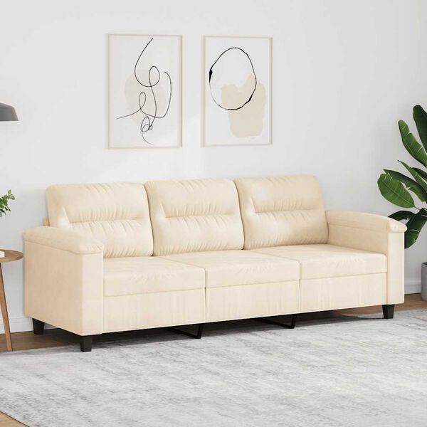 vidaXL Trivietė sofa, smėlio spalvos, 180cm, mikropluo&scaron;to audinys