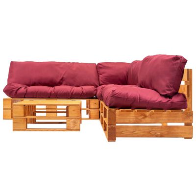 vidaXL Sodo komplektas iš palečių su pagalvėmis, 4 dalių, mediena