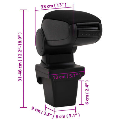 vidaXL Automobilio porankis, juodos spalvos, 13x33x(31-48)cm, ABS