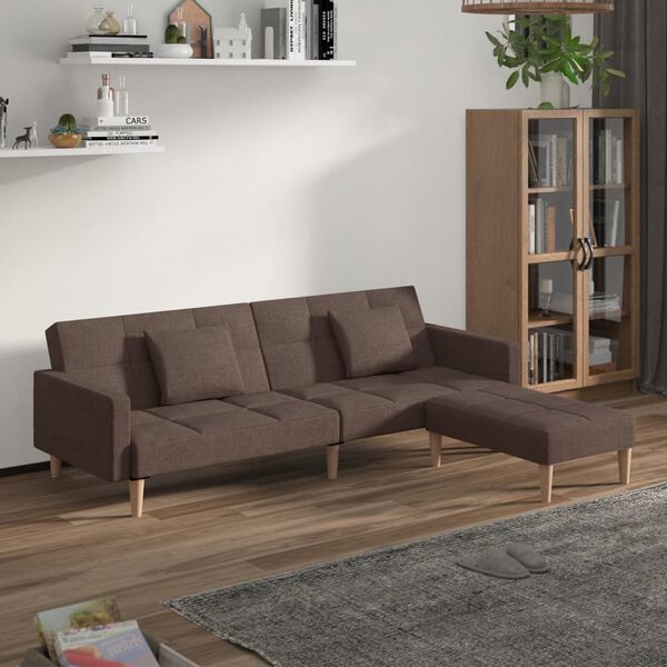 vidaXL Dvivietė sofa-lova su pagalvėmis ir pakoja, taupe, audinys