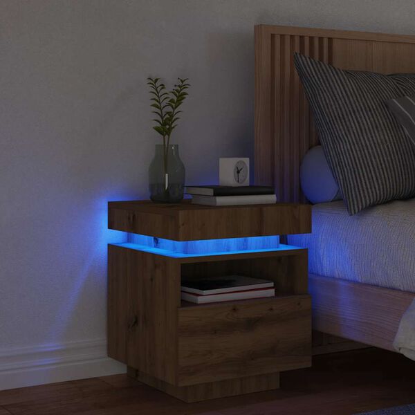 vidaXL Naktinė spintelė su LED lemputėmis, artisano, 40x39x48,5cm