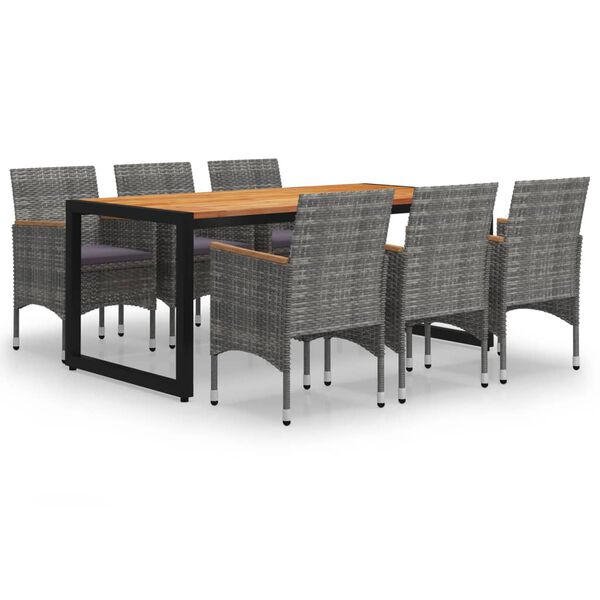 vidaXL Sodo valgomojo baldų komplektas, 7 dalių, pilkos spalvos