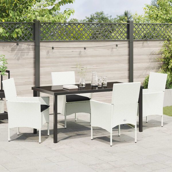 vidaXL Sodo valgomojo komplektas su pagalve 5 pcs Balta poliratanas