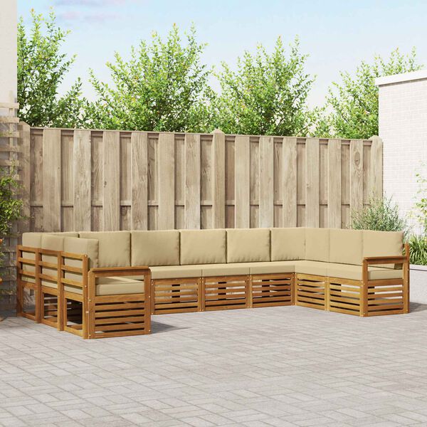 vidaXL Sekcijos sofų komplektas su pagalve 10 pcs Natūralus ir bežinis