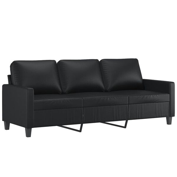 vidaXL Trivietė sofa su pakoja, juodos spalvos, 180cm, dirbtinė oda