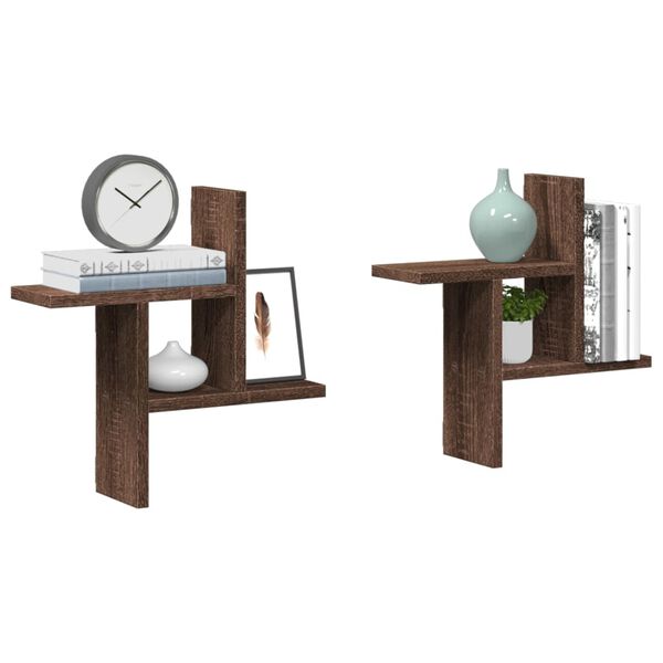 vidaXL Sieninės lentynos, 2vnt., rudos ąžuolo, 38x12x38cm, mediena