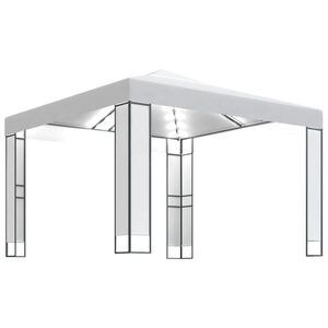 vidaXL Pavėsinė su lemputėmis LED ir dvigubu stogu, baltos, 3x3m