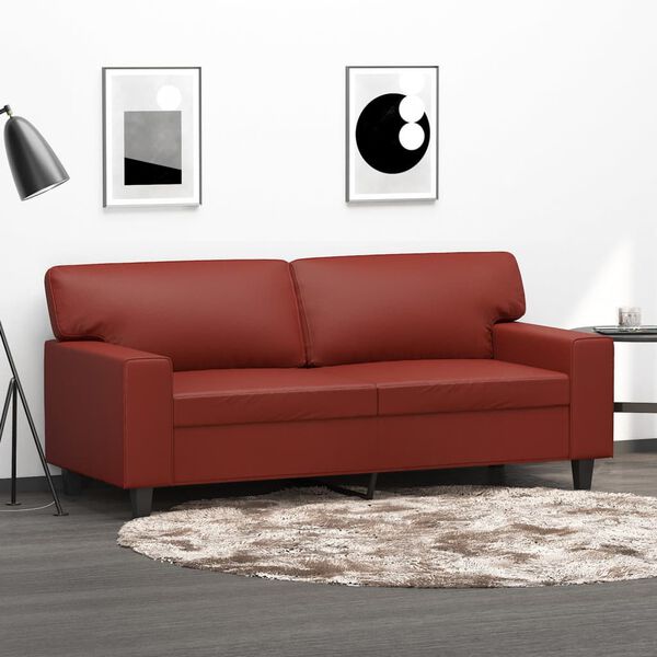 vidaXL Dvivietė sofa, raudonojo vyno spalvos, 140cm, dirbtinė oda