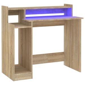 vidaXL Ra&scaron;omasis stalas su LED ap&scaron;vietimu, ąžuolo, 97x45x90cm, mediena