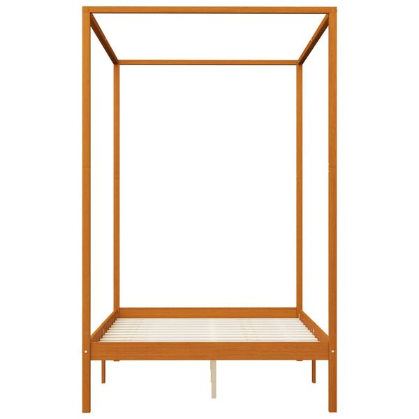 vidaXL Lovos rėmas su baldakimu ir 4 stalčiais, 140x200cm, pušis