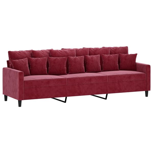 vidaXL Trivietė sofa su pakoja, raudonojo vyno spalvos, 210cm, aksomas