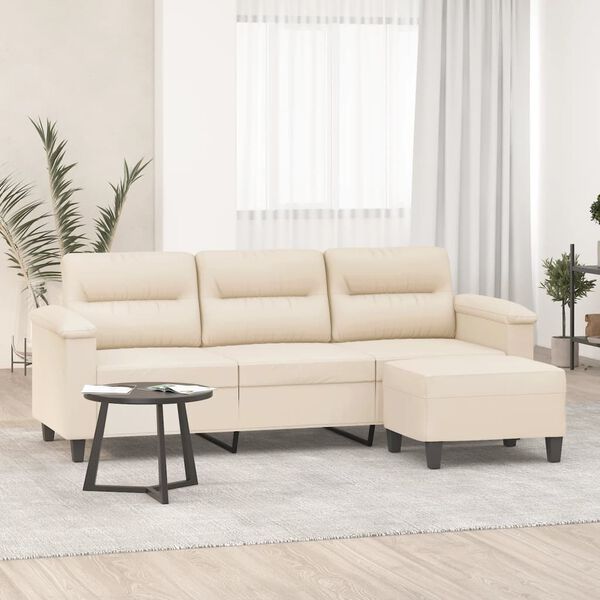 vidaXL Trivietė sofa su pakoja, smėlio, 180cm, mikropluošto audinys