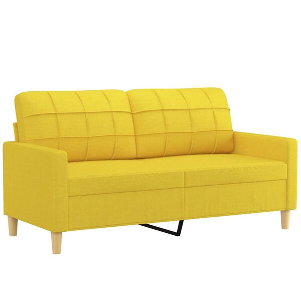 vidaXL Dvivietė sofa su pagalvėlėmis, &scaron;viesiai geltona, 140cm, audinys
