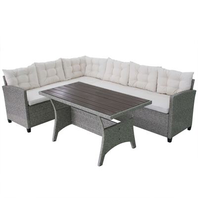 vidaXL Sodo poilsio baldų komplektas su pagalvėmis, 3d., pilkas, poliratanas