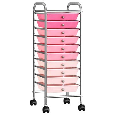 vidaXL Mobilus vežimėlis, 10 stalčių, pereinantis rožinis, plastikas