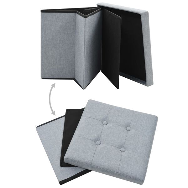 vidaXL Taburetė-daiktadėžė, 2vnt., pilka, sulankstoma, dirbtinė oda