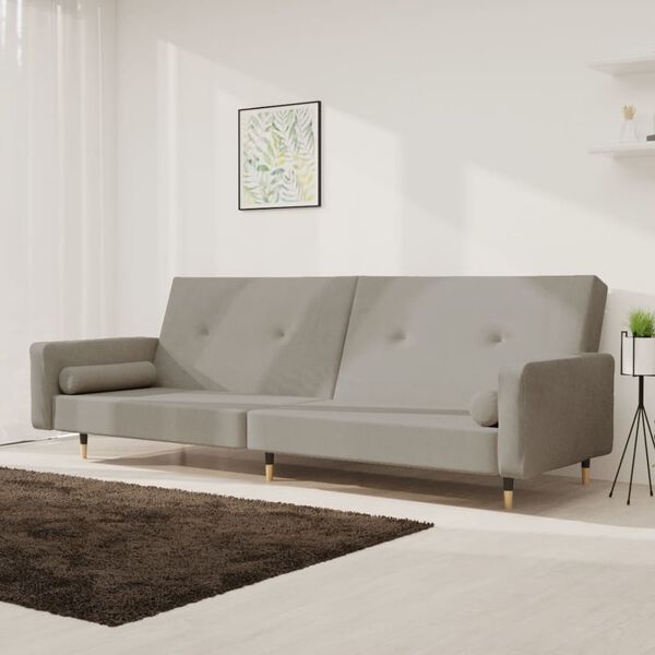 vidaXL Dvivietė sofa-lova su dvejomis pagalvėmis, pilka, aksomas