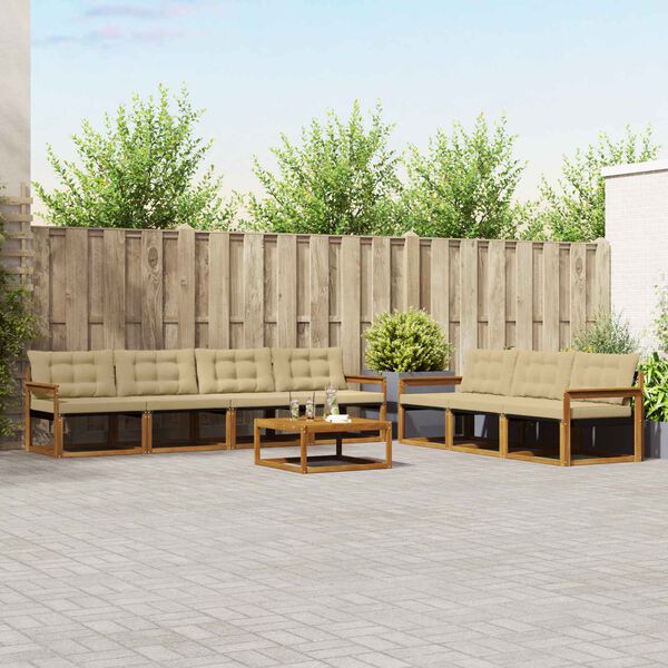 vidaXL Lauko sofos komplektas su pagalve 8 pcs Natūralus ir bežinis