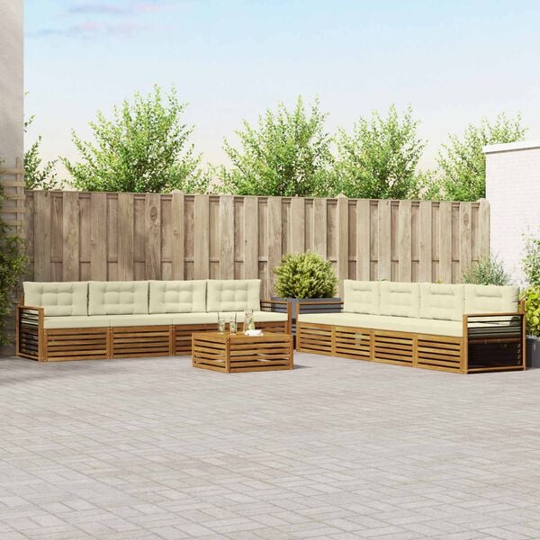 vidaXL Lauko sofos komplektas su pagalve 9 pcs Natūralus ir grietinėlė