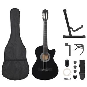 vidaXL Klasikinės gitaros rinkinys, 12 dalių, juodas, 38", 6 stygos