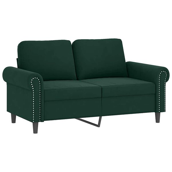 vidaXL Dvivietė sofa su pagalvėlėmis, tamsiai žalia, 120cm, aksomas