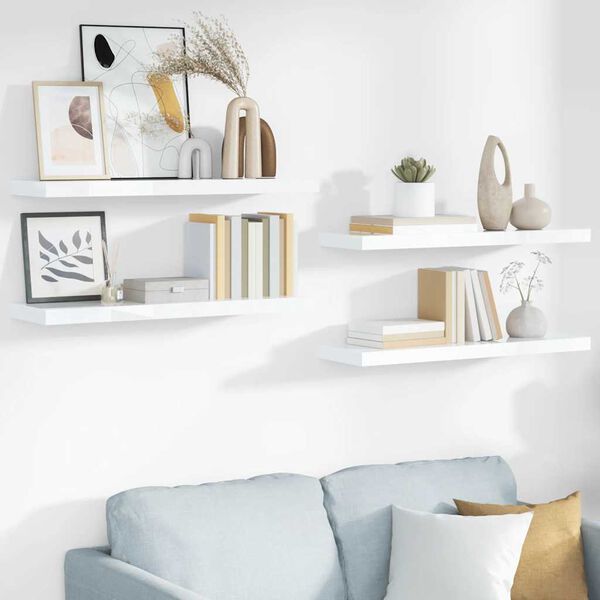 vidaXL Pakabinamos lentynos, 4vnt., baltos, 80x23,5x3,8cm, MDF