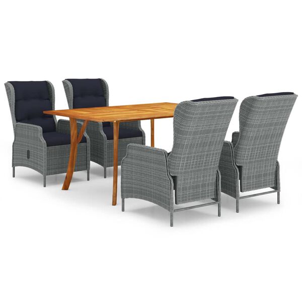 vidaXL Sodo valgomojo baldų komplektas, 5 dalių, &scaron;viesiai pilkas