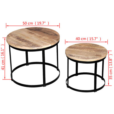 vidaXL 2 d. kavos staliukų kompl., mango mediena, apvalus, 40cm/50cm