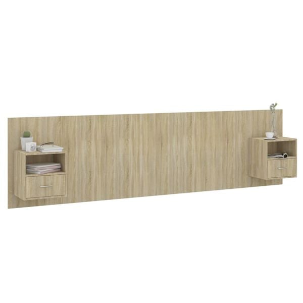 vidaXL Lovos galvūgalis su spintelėmis, ąžuolo, apdirbta mediena