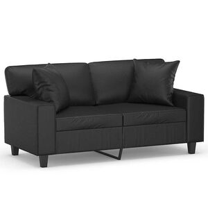 vidaXL Dvivietė sofa su pagalvėlėmis, juoda, 120cm, dirbtinė oda