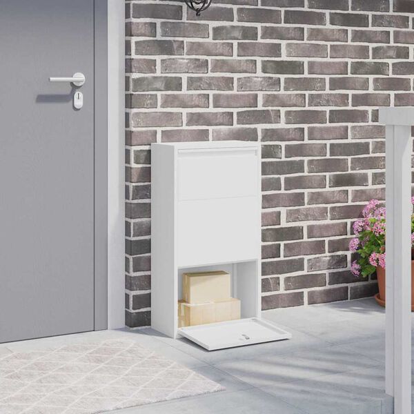 vidaXL Siuntų dėžutė su saugykla Balta 44 x 22 x 82 cm Plienas