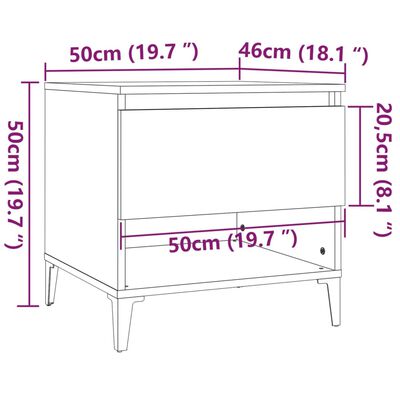 vidaXL Šoninis staliukas, baltas, 50x46x50cm, apdirbta mediena