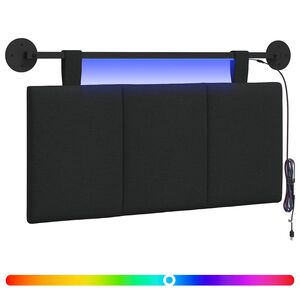 vidaXL Pakabinamas lovos galvūgalis Su LED &scaron;viesa Juoda Audinys