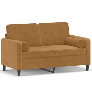 vidaXL Dvivietė sofa su pagalvėlėmis, rudos spalvos, 120cm, aksomas