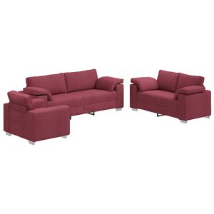 vidaXL Sofa 3 vnt. Vėjo raudona Lino mi&scaron;inio audinys