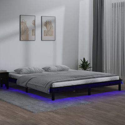vidaXL Lovos rėmas su LED, juodos spalvos, 120x200cm, medienos masyvas