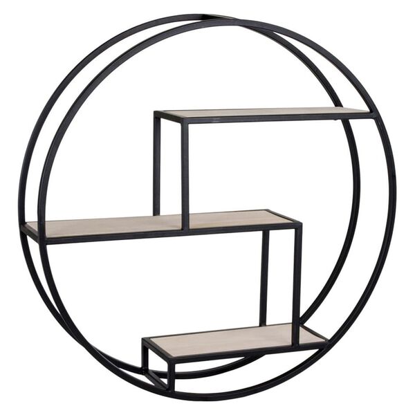 House Nordic Sieninė lentyna Isa, juoda ir natūrali, apskrita